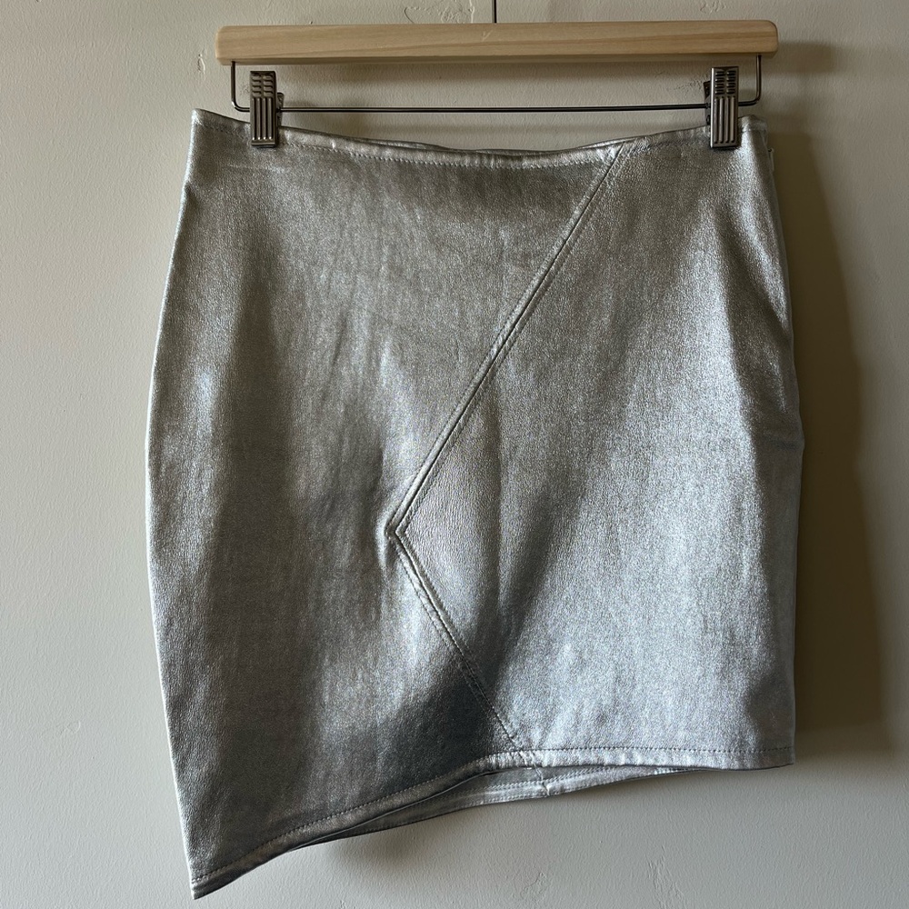ba&sh Asymmetrical Faux Leather Silver Skirt NWOT